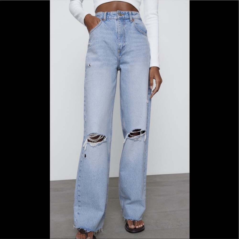 Zara distressed wide leg denim